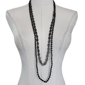 SOLD- Black/Antiqued Silver Layered Necklace